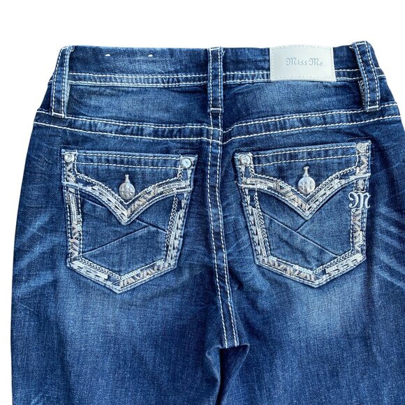 Miss Me Denim - Miss Me Curvy Boot Denim Jeans Sz 27 Rhinestone Western Statement Mid-Rise
